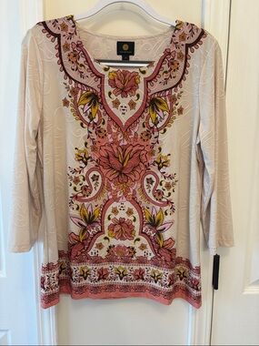 JM Collection Pink Floral Long Sleeve Printed Tunic